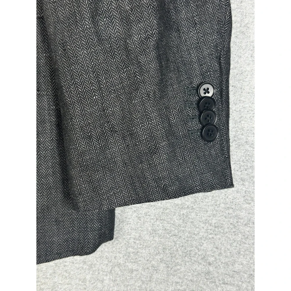 Banana Republic Linen Blazer Mens 44R Charcoal Herringbone Tailored Fit‎